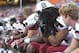 October 20, 2012; Gainesville FL, USA; South Carolina Gamecocks tight end Justice Cunningham (87) reacts on the bench during the fourth quarter against the Florida Gators at Ben Hill Griffin Stadium. Florida Gators defeated the South Carolina Gamecocks 44-11. Mandatory Credit: Kim Klement-US PRESSWIRE