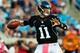 JACKSONVILLE, FL - OCTOBER 07: Blaine Gabbert #11 of the Jacksonville Jaguars attempts a pass during the game against the Chicago Bears at EverBank Field on October 7, 2012 in Jacksonville, Florida. (Photo by Sam Greenwood/Getty Images)