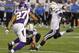 Aug 24, 2012; Minneapolis, MN, USA; San Diego Chargers kicker Nick Novak (9) kicks a 45-yard field goal to defeat the Minnesota Vikings as time expires while punter Mike Scifres (5) holds the ball at the Metrodome. The Chargers win 12-10. Mandatory Credit: Bruce Kluckhohn-US PRESSWIRE