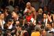 May 5, 2012; Las Vegas, NV, USA; Floyd Mayweather Jr. (center) is hoisted up after beating Miguel Cotto by unanimous decision at MGM Grand Garden Arena. Mandatory Credit: Jake Roth-US PRESSWIRE