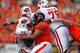 CORVALLIS, OR - SEPTEMBER 08: Montee Ball #28 of the Wisconsin Badgers is stopped by Castro Masaniai #98of the Oregon State Beavers on September 8, 2012 at the Reser Stadium in Corvallis, Oregon. (Photo by Jonathan Ferrey/Getty Images)