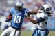 NASHVILLE, TN - SEPTEMBER 23: Nate Burleson #13 of the Detroit Lions runs after a reception against Michael Griffin #33 of the Tennessee Titans during the game at LP Field on September 23, 2012 in Nashville, Tennessee. The Titans won 44-41 in overtime. (Photo by Joe Robbins/Getty Images)