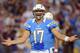 SAN DIEGO, CA - OCTOBER 15: Philip Rivers #17 of the San Diego Chargers reacts to his false start penalty against the Denver Broncos during the second quarter against the San Diego Chargers at Qualcomm Stadium on October 15, 2012 in San Diego, California. (Photo by Harry How/Getty Images)