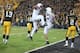 IOWA CITY, IOWA - OCTOBER 20: Wide receiver Allen Robinson #8 of the Penn State Nittany Lions celebrates with tight end Jesse James #18 during the first quarter after scoring a touchdown against the Iowa Hawkeyes on October 20, 2012 at Kinnick Stadium in Iowa City, Iowa. Penn State defeated Iowa 38-14. (Photo by Matthew Holst/Getty Images)