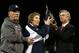 DETROIT, MI - OCTOBER 18: (L-R) Manager Jim Leyland, team owner Mike Ilitch and General Manager Dave Dombrowski of the Detroit Tigers celebrate with the American League Championship trophy after the Tigers won 8-1 against the New York Yankees during game four of the American League Championship Series at Comerica Park on October 18, 2012 in Detroit, Michigan. (Photo by Jonathan Daniel/Getty Images)