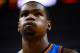 MIAMI, FL - JUNE 21: Kevin Durant #35 of the Oklahoma City Thunder looks on in the second half against the Miami Heat in Game Five of the 2012 NBA Finals on June 21, 2012 at American Airlines Arena in Miami, Florida. NOTE TO USER: User expressly acknowledges and agrees that, by downloading and or using this photograph, User is consenting to the terms and conditions of the Getty Images License Agreement. (Photo by Ronald Martinez/Getty Images)