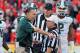 TAMPA, FL - JANUARY 02: Coach Mark Dantonio of the Michigan State Spartans argues with officials during play against the Georgia Bulldogs in the Outback Bowl January 2, 2012 at Raymond James Stadium in Tampa, Florida. (Photo by Al Messerschmidt/Getty Images)