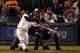 SAN FRANCISCO, CA - OCTOBER 24: Pablo Sandoval #48 of the San Francisco Giants hits a single to center field against Al Alburquerque #62 of the Detroit Tigers in the seventh inning during Game One of the Major League Baseball World Series at AT&T Park on October 24, 2012 in San Francisco, California. (Photo by Jason O. Watson/Getty Images)