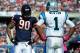 CHICAGO, IL - OCTOBER 2: Julius Peppers #90 of the Chicago Bears chats with Cam Newton #1 of the Carolina Panthers during a timeout at Soldier Field on October 2, 2011 in Chicago, Illinois. (Photo by Scott Cunningham/Getty Images)