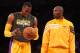 LOS ANGELES, CA - OCTOBER 21: Dwight Howard #12 (L) and Kobe Bryant #24 of the Los Angeles Lakers talks as they warm up to play the Sacramento Kings at Staples Center on October 21, 2012 in Los Angeles, California. NOTE TO USER: User expressly acknowledges and agrees that, by downloading and or using this photograph, User is consenting to the terms and conditions of the Getty Images License Agreement. (Photo by Stephen Dunn/Getty Images)