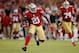 SAN FRANCISCO, CA - OCTOBER 18: Running back Frank Gore #21 of the San Francisco 49ers runs for 37 yards on a play against the Seattle Seahawks at the start of the fourth quarter on October 18, 2012 at Candlestick Park in San Francisco, California. The 49ers won 13-6. (Photo by Brian Bahr/Getty Images)