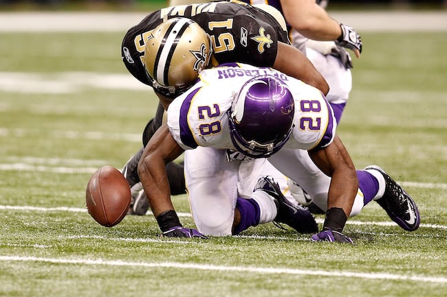 In 2008 Adrian Peterson had nine fumbles.