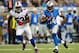 Aug 30, 2012; Detroit, MN, USA; Detroit Lions wide receiver Ryan Broyles (84) runs away from Buffalo Bills linebacker Nigel Bradham (53) in the second quarter of a preseason game at Ford Field. Mandatory Credit: Andrew Weber-US Presswire