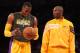 LOS ANGELES, CA - OCTOBER 21: Dwight Howard #12 (L) and Kobe Bryant #24 of the Los Angeles Lakers talks as they warm up to play the Sacramento Kings at Staples Center on October 21, 2012 in Los Angeles, California. NOTE TO USER: User expressly acknowledges and agrees that, by downloading and or using this photograph, User is consenting to the terms and conditions of the Getty Images License Agreement. (Photo by Stephen Dunn/Getty Images)