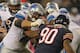 CHICAGO, IL - OCTOBER 22: Jeff Backus #76 of the Detroit Lions blocks Julius Peppers #90 of the Chicago Bears at Soldier Field on October 22, 2012 in Chicago, Illinois. The Bears defeated the Lions 13-7. (Photo by Jonathan Daniel/Getty Images)