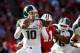 Oct 27, 2012; Madison, WI, USA; Michigan State Spartans quarterback Andrew Maxwell (10) looks to pass during the first half at Camp Randall Stadium. Michigan State Spartans defeated the Wisconsin Badgers in overtime 16-13. Mandatory Credit: Mary Langenfeld-US PRESSWIRE