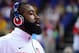 Aug 8, 2012; London, United Kingdom; USA guard James Harden (12) in attendance during the men's quarterfinal between Brazil and Argentina in the 2012 London Olympic Games at North Greenwich Arena. Mandatory Credit: Mark J. Rebilas-USA TODAY Sports
