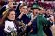 NORMAN, OK - OCTOBER 27: Cheerleaders and Mascot of the Notre Dame Fighting Irish celebrate after a touchdown against the Oklahoma Sooners at Gaylord Family Oklahoma Memorial Stadium on October 27, 2012 in Norman, Oklahoma. The Fighting Irish defeated the Sooners 30-13. (Photo by Wesley Hitt/Getty Images)