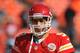 October 28, 2012; Kansas City, MO, USA; Kansas City Chiefs quarterback Brady Quinn (9) warms up before the game against the Oakland Raiders at Arrowhead Stadium. Mandatory Credit: Denny Medley-US PRESSWIRE