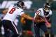 EAST RUTHERFORD, NJ - OCTOBER 08: Quarterback Matt Schaub #8 of the Houston Texans hands the ball off to Arian Foster #23 against the New York Jets at MetLife Stadium on October 8, 2012 in East Rutherford, New Jersey. (Photo by Elsa/Getty Images)