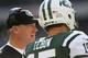 EAST RUTHERFORD, NJ - OCTOBER 14: Head coach of the New York Jets, Rex Ryan talks with Tim Tebow #15 against the Indianapolis Colts at MetLife Stadium on October 14, 2012 in East Rutherford, New Jersey. (Photo by Nick Laham/Getty Images)
