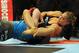August 18, 2012; San Diego, CA, USA; Sarah Kaufman (blue shirt) and Ronda Rousey (black shirt) during their Strikeforce MMA women's bantamweight title bout at the Valley View Casino Center. Rousey won in 54 seconds of the first round. Mandatory Credit: Jayne Kamin-Oncea-US PRESSWIRE