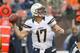 CLEVELAND, OH - OCTOBER 28: Quarterback Philip Rivers #17 of the San Diego Chargers passes during the first half against the Cleveland Browns at Cleveland Browns Stadium on October 28, 2012 in Cleveland, Ohio. (Photo by Jason Miller/Getty Images)