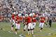 ATLANTA, GA - SEPTEMBER 22: Miami Hurricanes players celebrates after Mike James #5 caught a 10-yard touchdown pass with 27 seconds left in regulation to tie the game against the Georgia Tech Yellow Jackets at Bobby Dodd Stadium on September 22, 2012 in Atlanta, Georgia. Miami won 42-36 in overtime. (Photo by Joe Robbins/Getty Images)