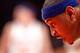 NEW YORK, NY - MAY 03: Carmelo Anthony #7 of the New York Knicks looks on as a teammate gets set to attempt a free throw against the Miami Heat in the first half of Game Three of the Eastern Conference Quarterfinals in the 2012 NBA Playoffs on May 3, 2012 at Madison Square Garden in New York City. NOTE TO USER: User expressly acknowledges and agrees that, by downloading and or using this photograph, User is consenting to the terms and conditions of the Getty Images License Agreement. (Photo by Jeff Zelevansky/Getty Images)