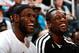 ATLANTA, GA - OCTOBER 07: LeBron James #6 and Dwyane Wade #3 of the Miami Heat enjoy a laugh during the game against the Atlanta Hawks at Philips Arena on October 7, 2012 in Atlanta, Georgia. NOTE TO USER: User expressly acknowledges and agrees that, by downloading and or using this photograph, User is consenting to the terms and conditions of the Getty Images License Agreement. (Photo by Kevin C. Cox/Getty Images)
