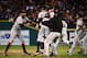 Oct 28, 2012; Detroit, MI, USA; San Francisco Giants pitcher Sergio Romo (54) reacts with teammates after they defeated the Detroit Tigers to win the World Series in game four of the 2012 World Series at Comerica Park. The Giants won 4-3. Mandatory Credit: Scott Rovak-USA TODAY Sports