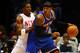 UNIONDALE, NY - OCTOBER 24: Carmelo Anthony #7 of the New York Knicks dribbles against Joe Johnson #7 of the Brooklyn Nets during their game at the Nassau Coliseum on October 24, 2012 in Uniondale, New York. NOTE TO USER: User expressly acknowledges and agrees that, by downloading and or using this photograph, User is consenting to the terms and conditions of the Getty Images License Agreement. (Photo by Al Bello/Getty Images)