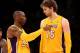 LOS ANGELES, CA - OCTOBER 21: Kobe Bryant #24 and Pau Gasol #16 of the Los Angeles Lakers confer during the game with the Sacramento Kings at Staples Center on October 21, 2012 in Los Angeles, California. The Kings won 99-92. NOTE TO USER: User expressly acknowledges and agrees that, by downloading and or using this photograph, User is consenting to the terms and conditions of the Getty Images License Agreement. (Photo by Stephen Dunn/Getty Images)