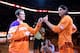 PHOENIX, AZ - OCTOBER 12: Goran Dragic #1 of the Phoenix Suns high fives Luis Scola #14 during introductions before the preseason NBA game against the Portland Trail Blazers at US Airways Center on October 12, 2012 in Phoenix, Arizona. The Suns defeated the Trail Blazers 104-93. NOTE TO USER: User expressly acknowledges and agrees that, by downloading and or using this photograph, User is consenting to the terms and conditions of the Getty Images License Agreement. (Photo by Christian Petersen/Getty Images)