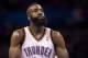 Feb 22, 2012; Oklahoma City OK, USA; Oklahoma City Thunder guard James Harden (13) shoots a free throw during the second quarter against Boston Celtics at Chesapeake Energy Arena Mandatory Credit: Richard Rowe-US PRESSWIRE