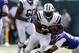 EAST RUTHERFORD, NJ - SEPTEMBER 09: Bilal Powell #29 of the New York Jets tries to break tackle of Nick Barnett #50 of the Buffalo Bills during their season opener at MetLife Stadium on September 9, 2012 in East Rutherford, New Jersey. (Photo by Jeff Zelevansky/Getty Images)
