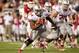BLOOMINGTON, IN - OCTOBER 13: Carlos Hyde #34 of the Ohio State Buckeyes runs with the ball during the game against the Indiana Hoosiers at Memorial Stadium on October 13, 2012 in Bloomington, Indiana. (Photo by Andy Lyons/Getty Images)
