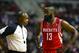 October 31, 2012; Auburn Hills, MI, USA; Houston Rockets guard James Harden (13) talks to referee David Guthrie (16) in the fourth quarter against the Detroit Pistons at The Palace. Mandatory Credit: Rick Osentoski-US PRESSWIRE