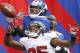 Sep 16, 2012; East Rutherford, NJ, USA; Tampa Bay Buccaneers cornerback Aqib Talib (25) breaks up pass intended for New York Giants wide receiver Hakeem Nicks (88) during the first half at MetLife Stadium. Mandatory Credit: Jim O'Connor-US PRESSWIRE