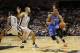 Nov 1, 2012; San Antonio, TX, USA; Oklahoma City Thunder guard Russell Westbrook (0) drives against San Antonio Spurs guard Tony Parker (9) during the first half at the AT&T Center. Mandatory Credit: Soobum Im-US PRESSWIRE