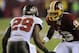 Aug 29, 2012; Landover, MD, USA; Washington Redskins wide receiver Dezmon Briscoe (19) lines up in front of Tampa Bay Buccaneers cornerback Leonard Johnson (29) during the second half at FedEx Field. Mandatory Credit: Rafael Suanes-US PRESSWIRE