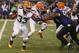 September 27, 2012; Baltimore, MD, USA; Cleveland Browns running back Trent Richardson (33) runs past Baltimore Ravens linebacker Albert McClellan (50) at M&T Bank Stadium. Mandatory Credit: Mitch Stringer-US PRESSWIRE