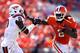 CLEMSON, SC - OCTOBER 20: Sammy Watkins #2 of the Clemson Tigers pushes off Detrick Bonner #8 of the Virginia Tech Hokies during their game at Clemson Memorial Stadium on October 20, 2012 in Clemson, South Carolina. (Photo by Streeter Lecka/Getty Images)