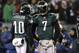 PHILADELPHIA, PA - DECEMBER 02: Quarterback Michael Vick #7 and DeSean Jackson #10 of the Philadelphia Eagles talk on the field against the Houston Texans at Lincoln Financial Field on December 2, 2010 in Philadelphia, Pennsylvania. (Photo by Jim McIsaac/Getty Images)