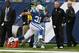 Sep 23, 2012; Indianapolis, IN, USA; Indianapolis Colts running back Donald Brown (32) runs down the sidelines against the Jacksonville Jaguars at Lucas Oil Stadium. Jacksonville defeats Indianapolis 22-17. Mandatory Credit: Brian Spurlock-US PRESSWIRE