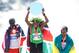 NEW YORK, NY - NOVEMBER 06: Geoffrey Mutai of Kenya (C), Emmanuel Mutai of Kenya (L), and Tsegaye Kebede of Ethiopia (R) celebrate after the 42nd ING New York City Marathon in Central Park on November 6, 2011 in New York City. (Photo by Patrick McDermott/Getty Images)