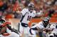 Nov 4, 2012; Cincinnati, OH, USA; Denver Broncos quarterback Peyton Manning (18) calls out a signal at the line during the first half against the Cincinnati Bengals at Paul Brown Stadium. Mandatory Credit: Frank Victores-US PRESSWIRE