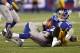 EAST RUTHERFORD, NJ - NOVEMBER 04: Eli Manning #10 of the New York Giants is sacked by Lawrence Timmons #94 of the Pittsburgh Steelers during their game at MetLife Stadium on November 4, 2012 in East Rutherford, New Jersey. (Photo by Jeff Zelevansky/Getty Images)