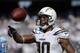 SAN DIEGO, CA - SEPTEMBER 16: Wide Receiver Malcom Floyd #80 of the San Diego Chargers throws the ball after a reception against the Tennessee Titans on September 16, 2012 at Qualcomm Stadium in San Diego, California. (Photo by Donald Miralle/Getty Images)
