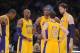 October 30, 2012; Los Angeles, CA, USA; Los Angeles Lakers point guard Steve Nash (10), small forward Metta World Peace (15), shooting guard Kobe Bryant (24), center Dwight Howard (12) and power forward Pau Gasol (16) during the game against the Dallas Mavericks at the Staples Center. Dallas won 99-91. Mandatory Credit: Jayne Kamin-Oncea-US PRESSWIRE